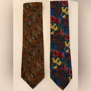 Vintage Ungaro Paris Floral and Abstract Silk Tie Bundle